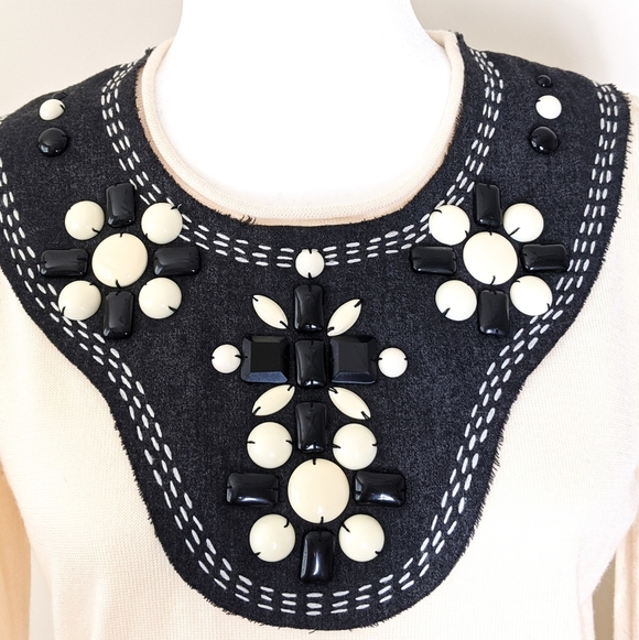 Tory Burch EMBELLISHED Long Sleeve Sweater 100% Merino Wool - Picture 2 of 8